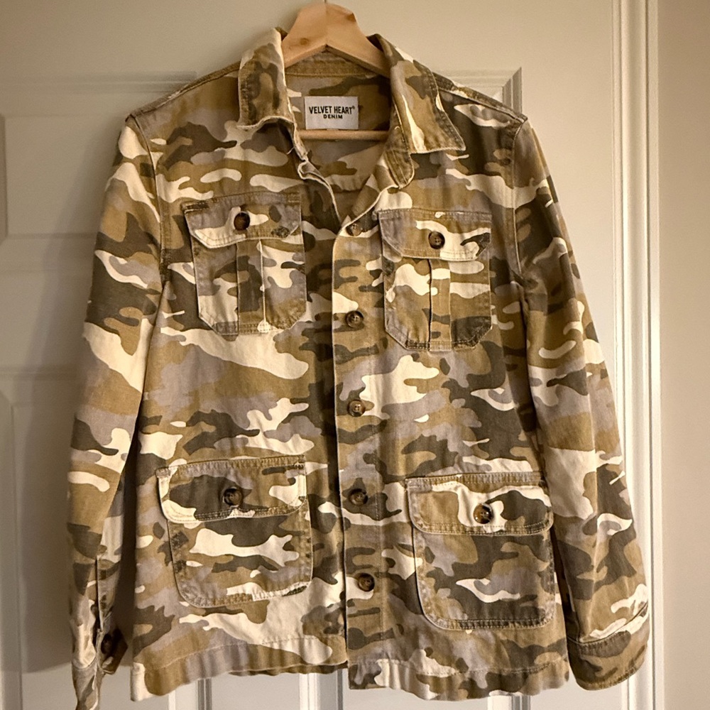 Velvet Heart Denim Camoflauge Military Jacket Size S